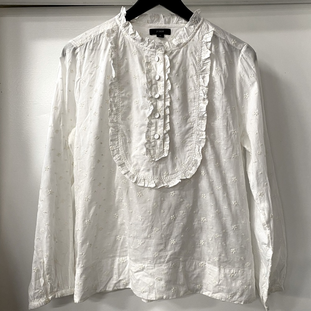 Gently Worn J. Crew Long-sleeve ruffle shirt in floral eyelet Size M